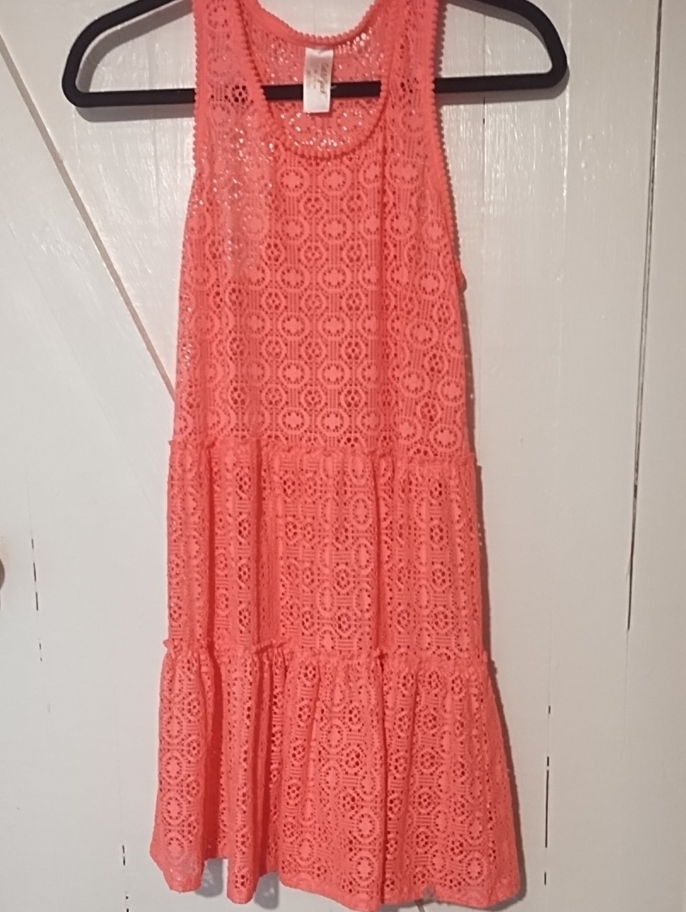 Cat & Jack Coral Lace Tiered Tank Dress NWOT Size Girl's 14-16. Cover Up.